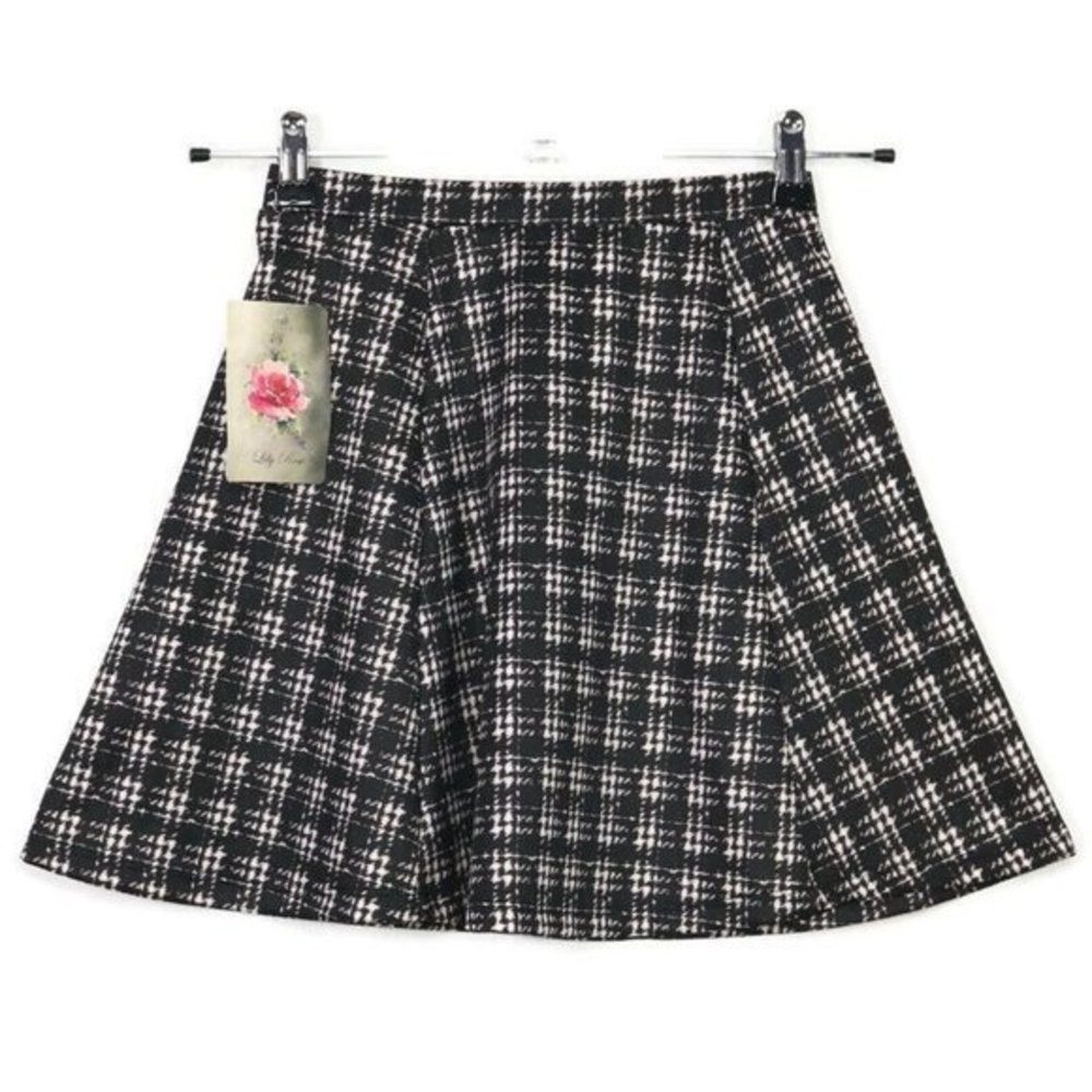 Lily Rose Scuba Skater‎ A-Line Skirt Black White Stretch XS